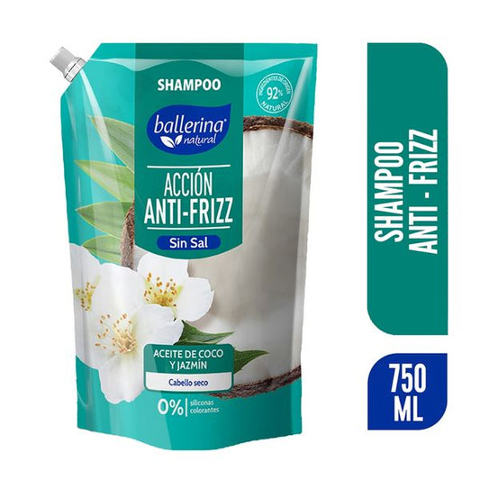 Acondicionador Ballerina Accion Anti Frizz sin sal Aceite de Coco Jazmin 750 ml