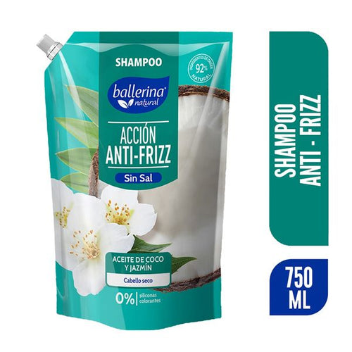 Shampoo Ballerina Anti Frizz aceite de coco y jazmín 750 ml