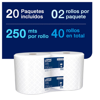 Toalla De Papel Jumbo Tork Blanca 2X250 Mt