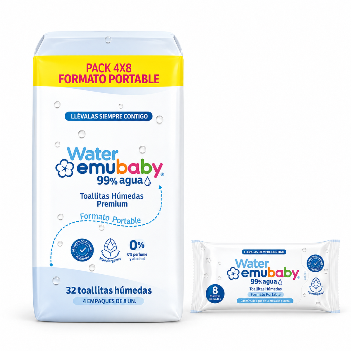 Toallitas húmedas Emubaby Portable 4 paquetes de 8 unidades