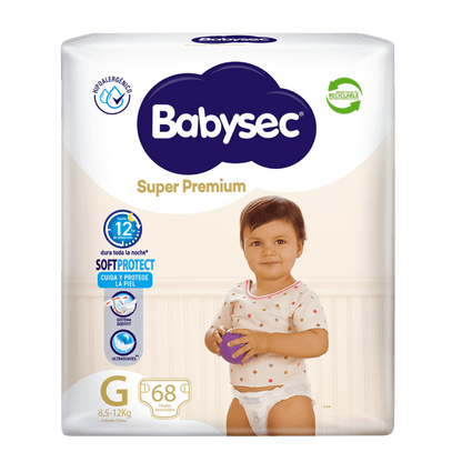 Pack Promocional 136 Pañales Babysex uper Premium G + 10 Toallitas Humedas Babysec Agua de 45 unid
