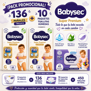 136 pañales Babysec G + toallitas