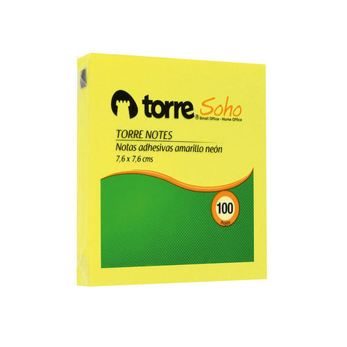 Nota Adhesiva Amarillo Neon 7.6 X 7.6 cm 100 Hojas - Torre