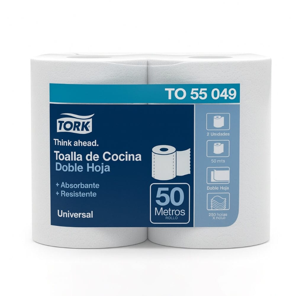 Toalla de papel Tork doble hoja · 2 rollos de 50 m