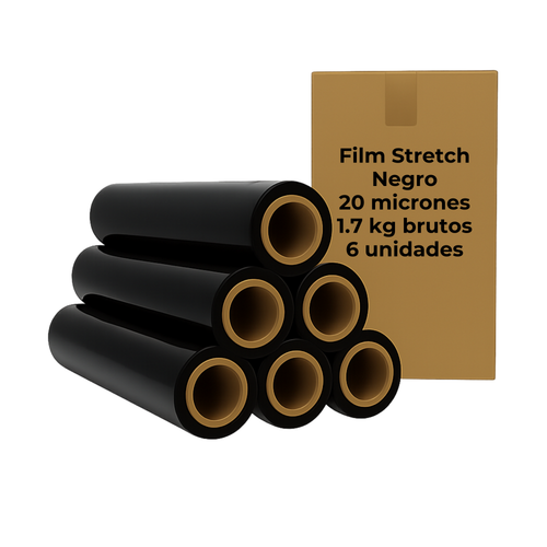 Film Stretch Palletizado Negro 1.7 kg 20 micras pack 6 unidades hasta 350 mts
