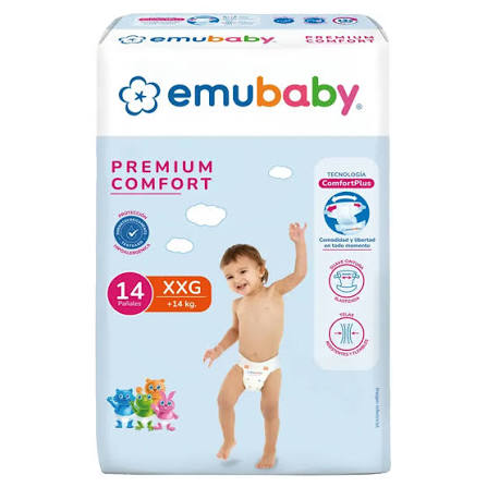 Pañales Emubaby Premium Comfort talla XXG 14 unidades