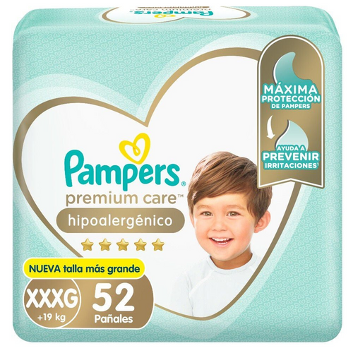 Pañales Pampers Premium Care talla XXXG 52 unidades