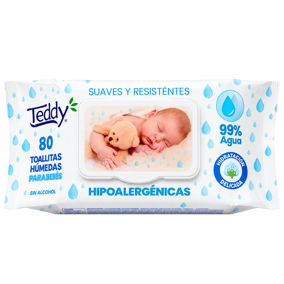 Toallitas húmedas para bebé Teddy 99% agua 80 unidades