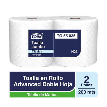 Toalla en Rollo Jumbo Tork Doble Hoja  2 Rollos de 200 Metros c/u