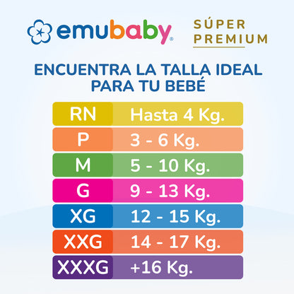 Pack Promocional Pañales Emubaby 102 pañales Talla XXG + 10 Paquetes de Toallitas Humedas Emubaby Water 55 unid