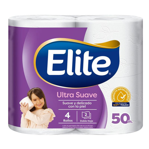 Papel higiénico Elite doble hoja · Paquete de 4 rollos de 50 m
